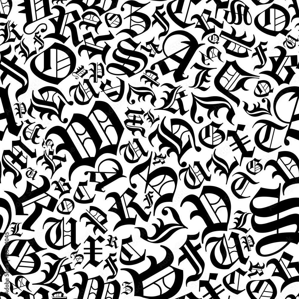 Poster Seamless alphabet pattern in a gothic font style