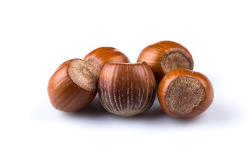 Hazelnuts on white