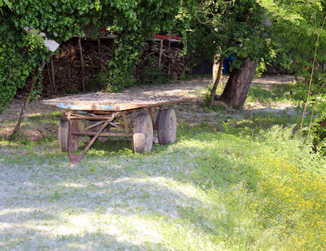 ancient farm cart in the countryside