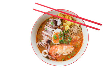 Tom yum seafool noodle isolated.