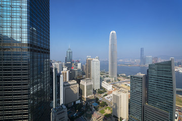 Elevated view of Hong Kong`s business district.