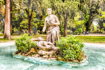 Classical Fountain in Villa Borghese Park, Rome