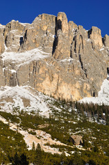 Fototapeta na wymiar Dolomites mountain ridge covered with snow. Italy.