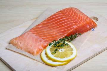 Salted Salmon on the wood background