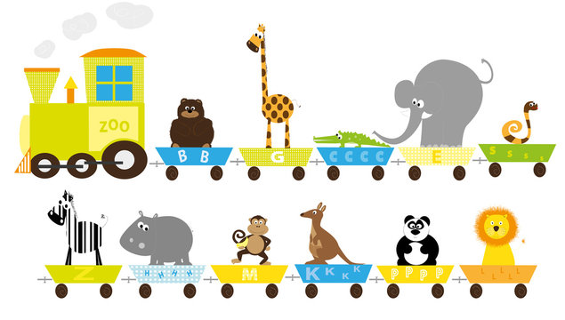 long train with wild animals for children
