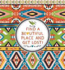 Seamless bright pattern with geometric elements in navajo style