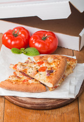 Fresh baked pizza slices