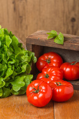 Tomatoes in wooden  box