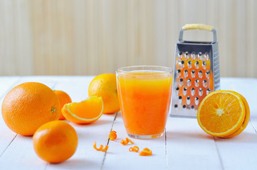 Still life with orange freshly squeezed juice