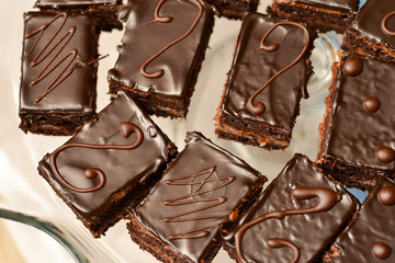 Cakes with chocolate icing