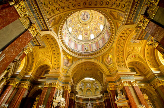 Interior of St Stephen's Basilica in Budapest, Hungary