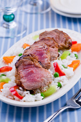 Barbecue Pork With Rice And Vegetables