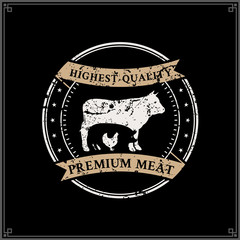 Butcher Shop Logo, Meat Label Template, Farm Animals Silhouettes