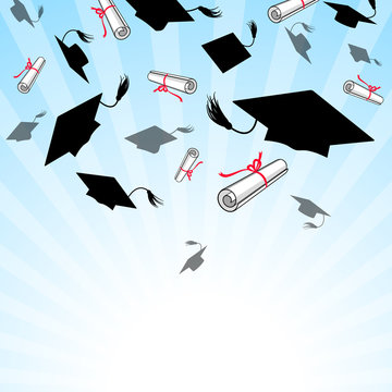 Graduation caps in the sky