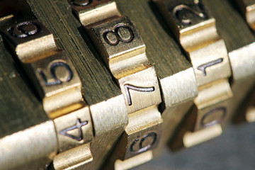 macro shot of padlock combination numbers