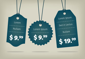 Vector blue cardboard textured pricing tags