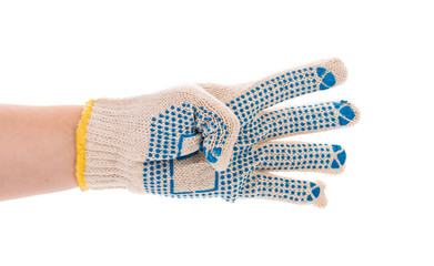 Thin work gloves shows four fingers.