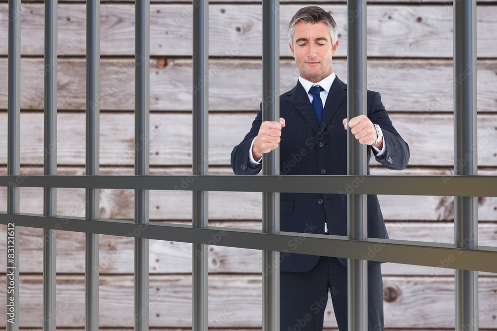 Poster composite image of businessman with eyes closed and open arms