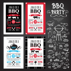 Barbecue party invitation. BBQ template menu design. Food flyer. - obrazy, fototapety, plakaty