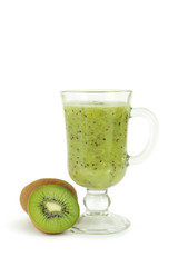 Fresh kiwi smoothie in glass isolated on white