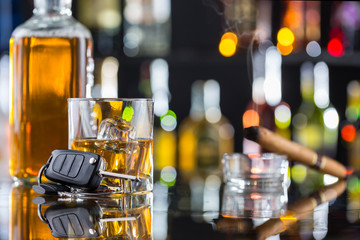 Whiskey drink with car key