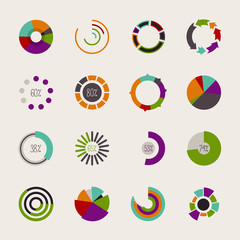 Set of different pie charts. 