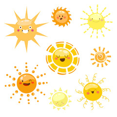 Orange Sun symbols set.