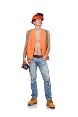 worker man with flashlight