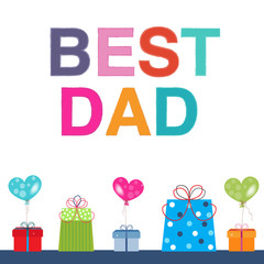 Father's Day greeting card with gift box and balloon vector