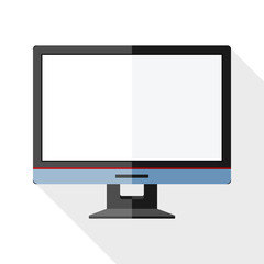 Monitor flat icon with long shadow on white