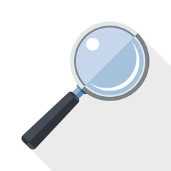Magnifying glass icon with long shadow on white background