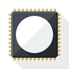 Chip icon with long shadow on white background