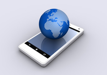 スマートフォンと地球（ヨーロッパ,アフリカ）