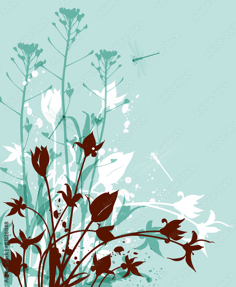 Poster Green background with wildflowers