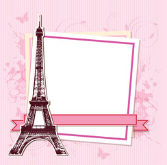 Fototapeta na wymiar White frame with Paris and the Eiffel Tower