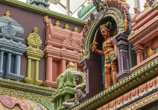 the colourful inside detail of a Hindu temple
