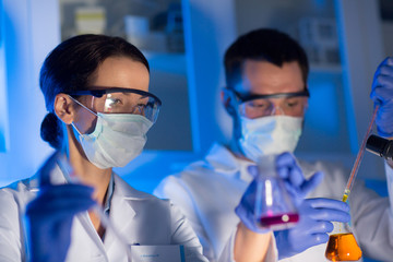 close up of scientists making test in lab