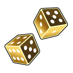 Two Golden Dice Cubes on White Background. Vector