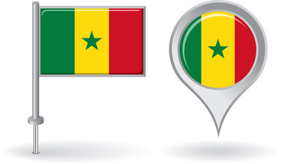 Senegalese pin icon and map pointer flag. Vector