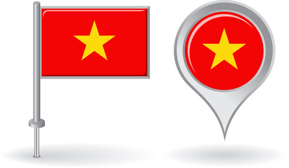 Vietnamese pin icon and map pointer flag. Vector