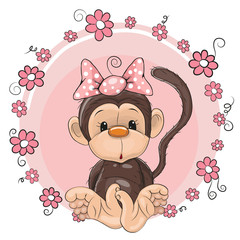 Naklejka premium Monkey with flowers