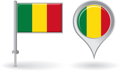 Malian pin icon and map pointer flag. Vector