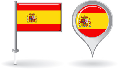 Spanish pin icon and map pointer flag. Vector