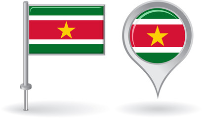 Obraz premium Surinamese pin icon and map pointer flag. Vector