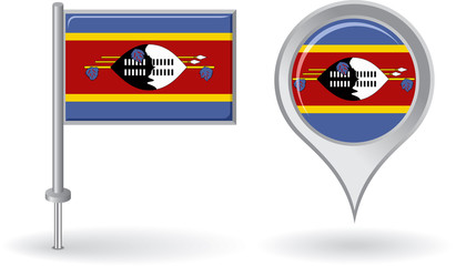 Swaziland pin icon and map pointer flag. Vector