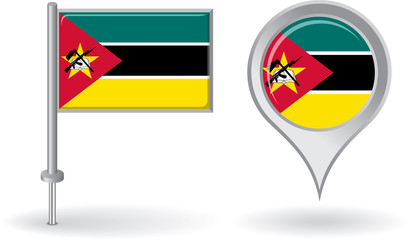 Mozambique pin icon and map pointer flag. Vector