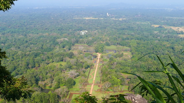 Sigiriya garden in Sri Lanka - view from top of Lion rock
