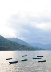 Fototapeta na wymiar Boats on Fewa Lake Pokhara Nepal