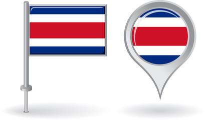 Costa Rican pin icon and map pointer flag. Vector