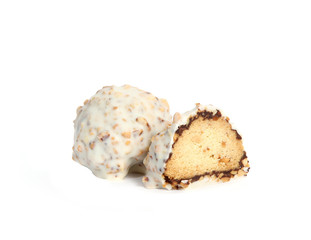 White truffles on white background. One truffle cut in half